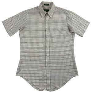 Vintage 70s Sears Perma-Prest 15-1/2" Regular Cut White Brown Office Dress Shirt